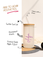 Personalized Frosted Ripple Taille Sippers 500ml| Name Edition| Coffee Fluted Glass Tumbler with straw and lid 18oz 1219 Avenue India