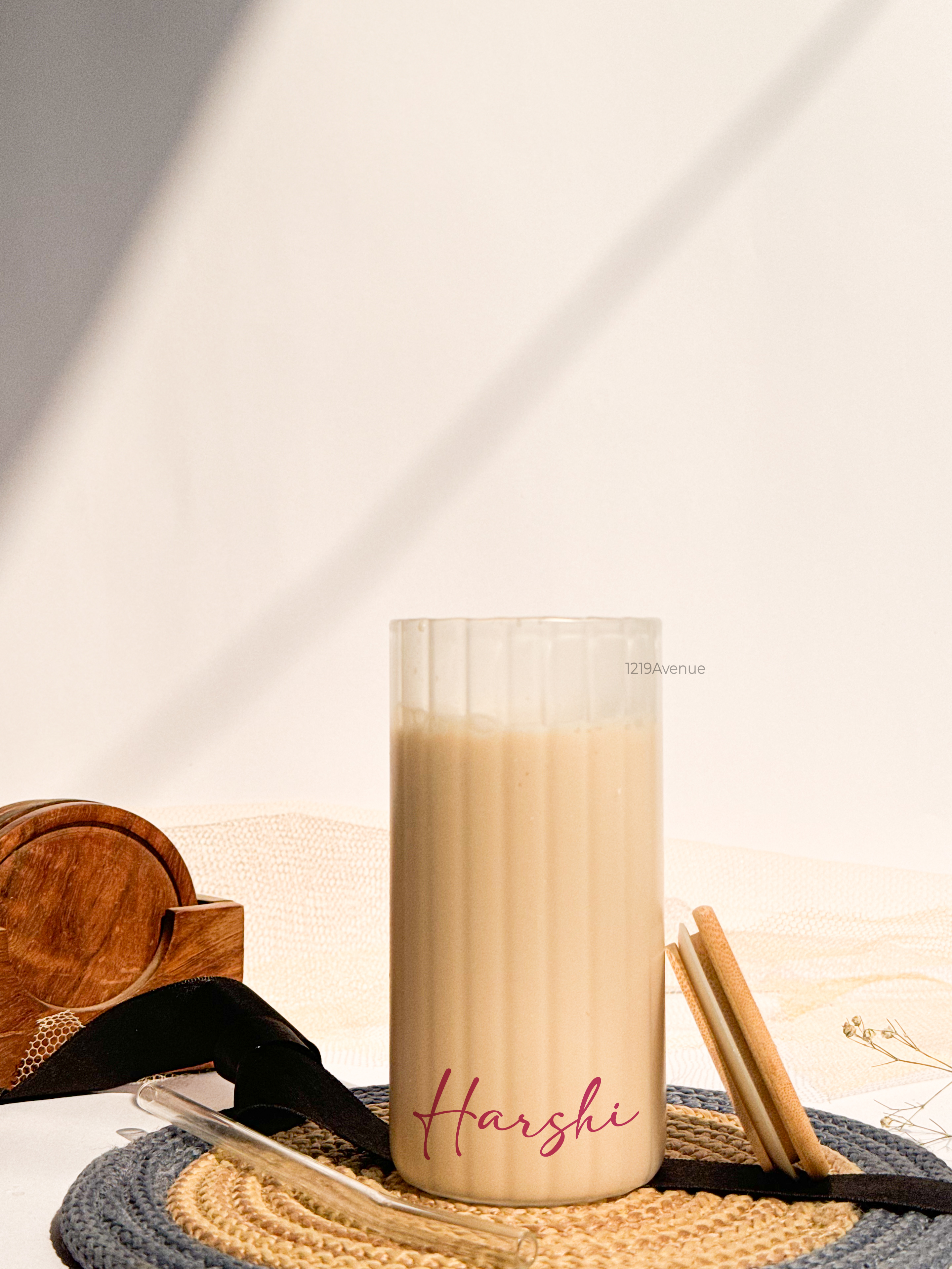 Personalized Frosted Ripple Taille Sippers 500ml| Name Edition| Coffee Fluted Glass Tumbler with straw and lid 18oz 1219 Avenue India