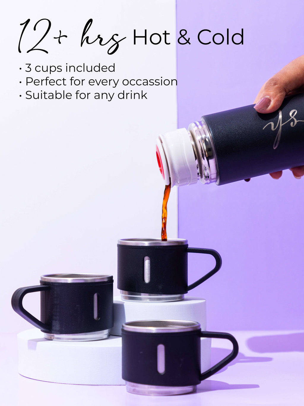 Personalized Insulated Vacuum Flask with 3 cups 1219 Avenue India
