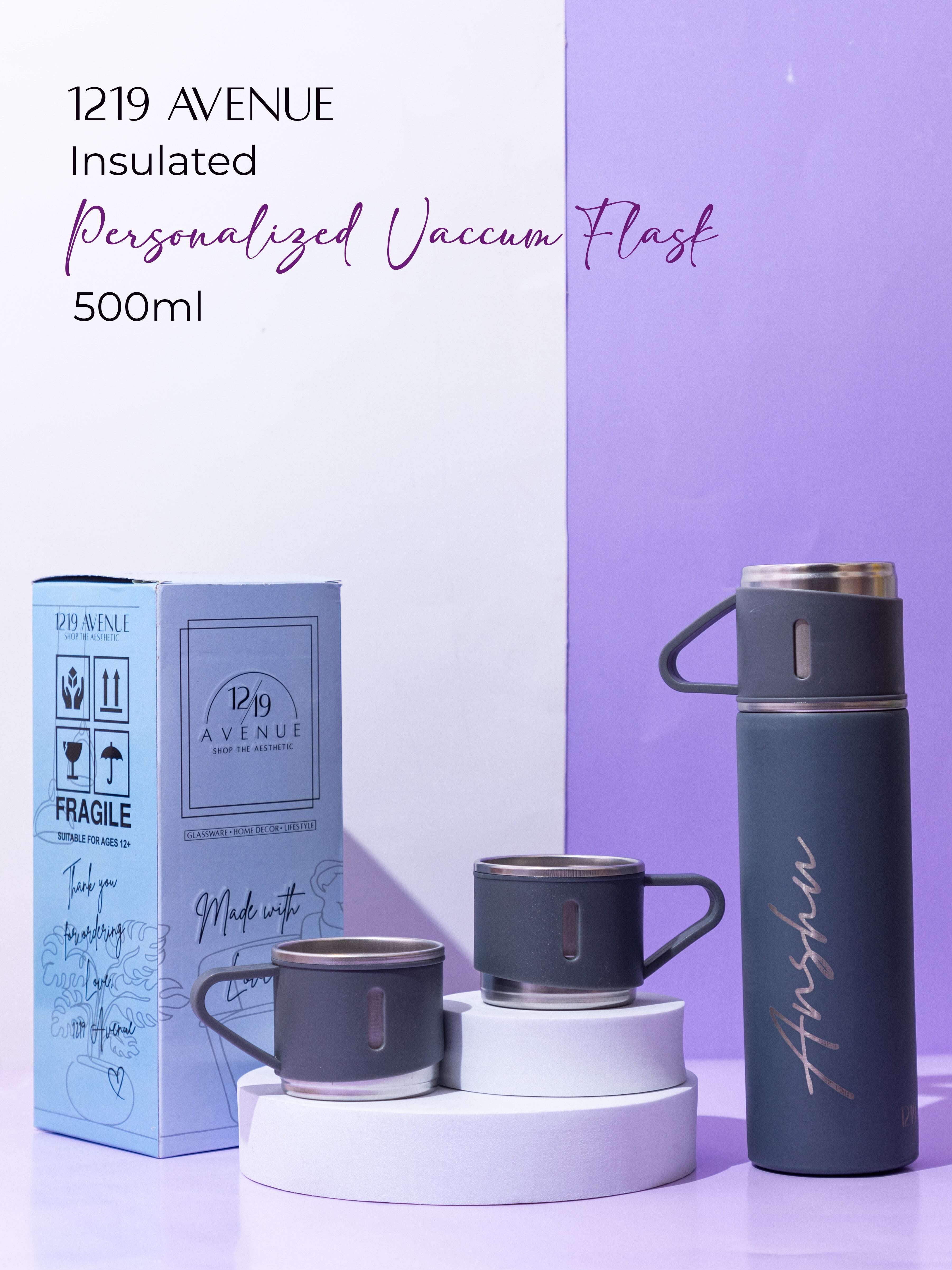 Personalized Insulated Vacuum Flask with 3 cups 1219 Avenue India