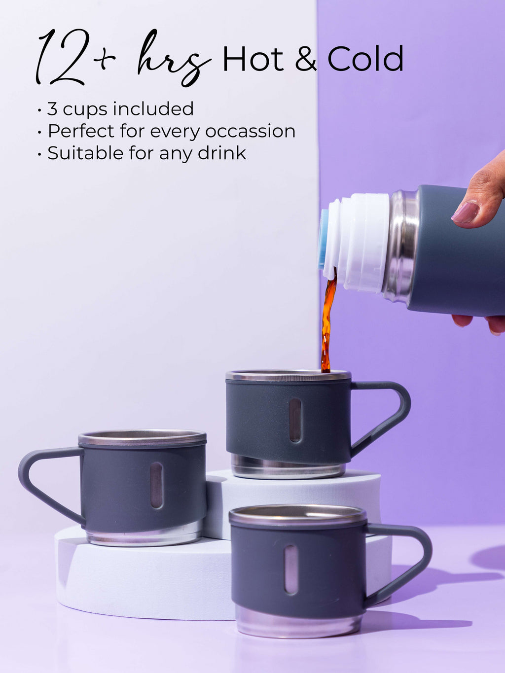 Personalized Insulated Vacuum Flask with 3 cups 1219 Avenue India