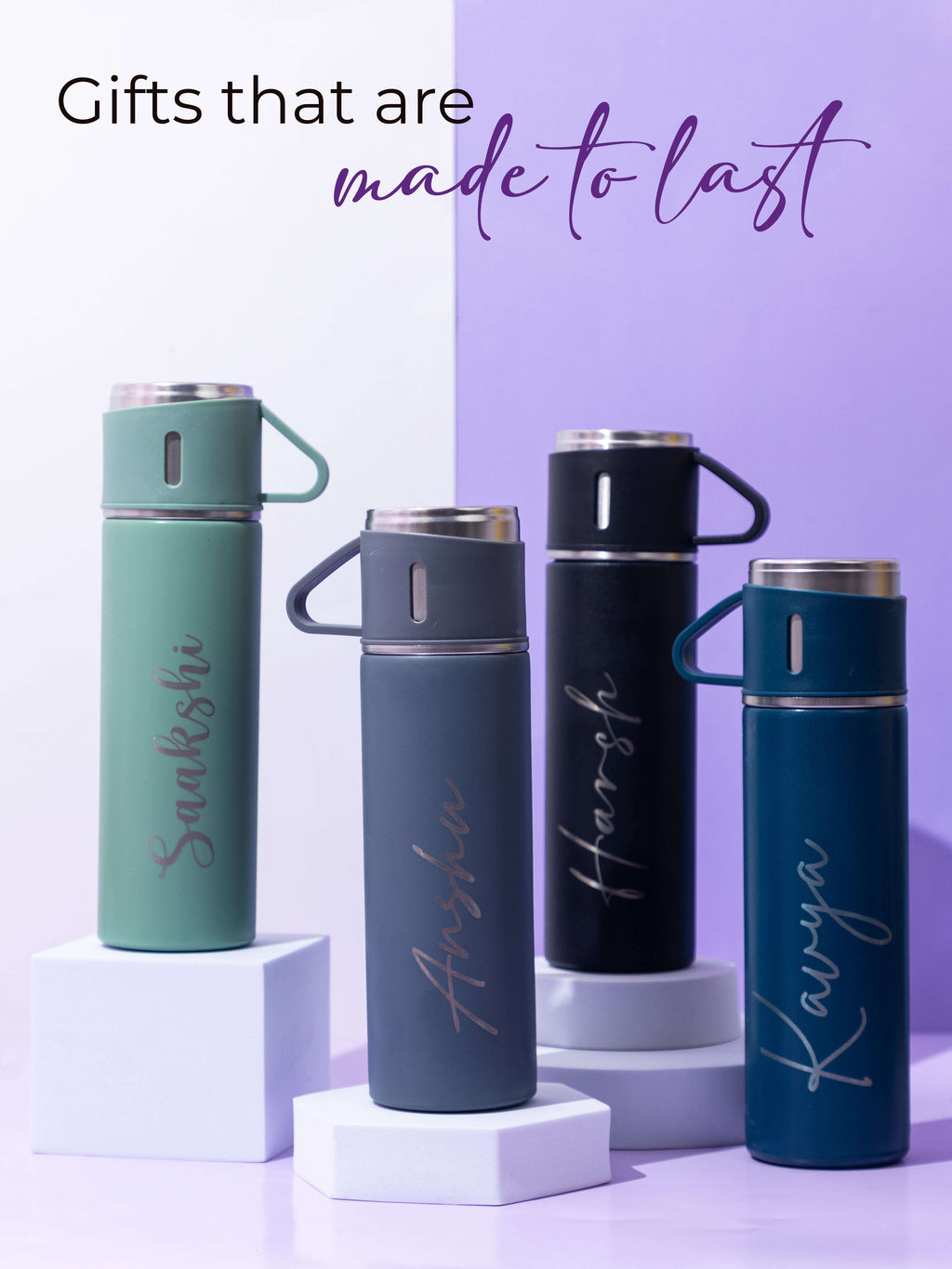 Personalized Insulated Vacuum Flask with 3 cups 1219 Avenue India