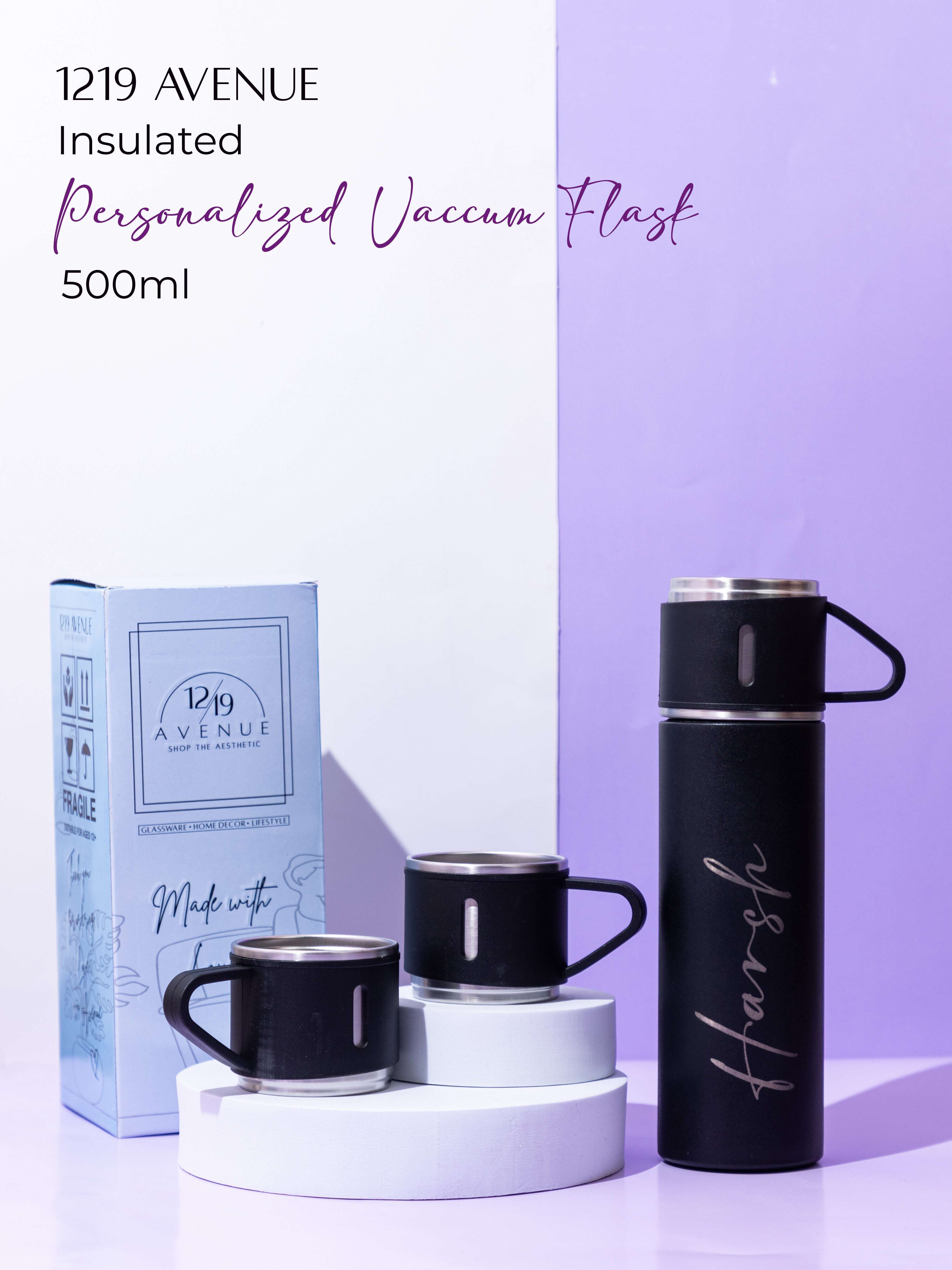 Personalized Insulated Vacuum Flask with 3 cups 1219 Avenue India