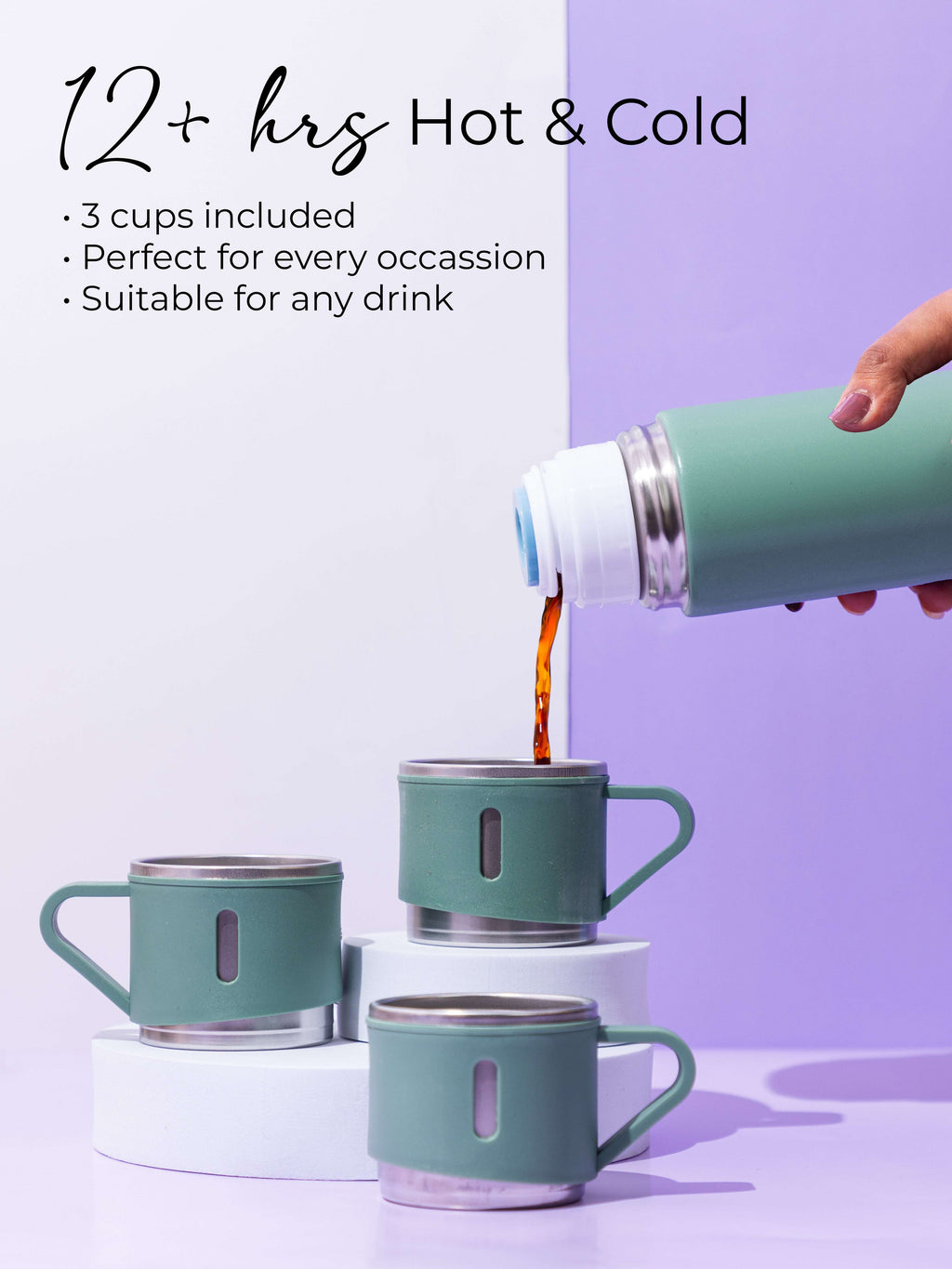 Personalized Insulated Vacuum Flask with 3 cups 1219 Avenue India