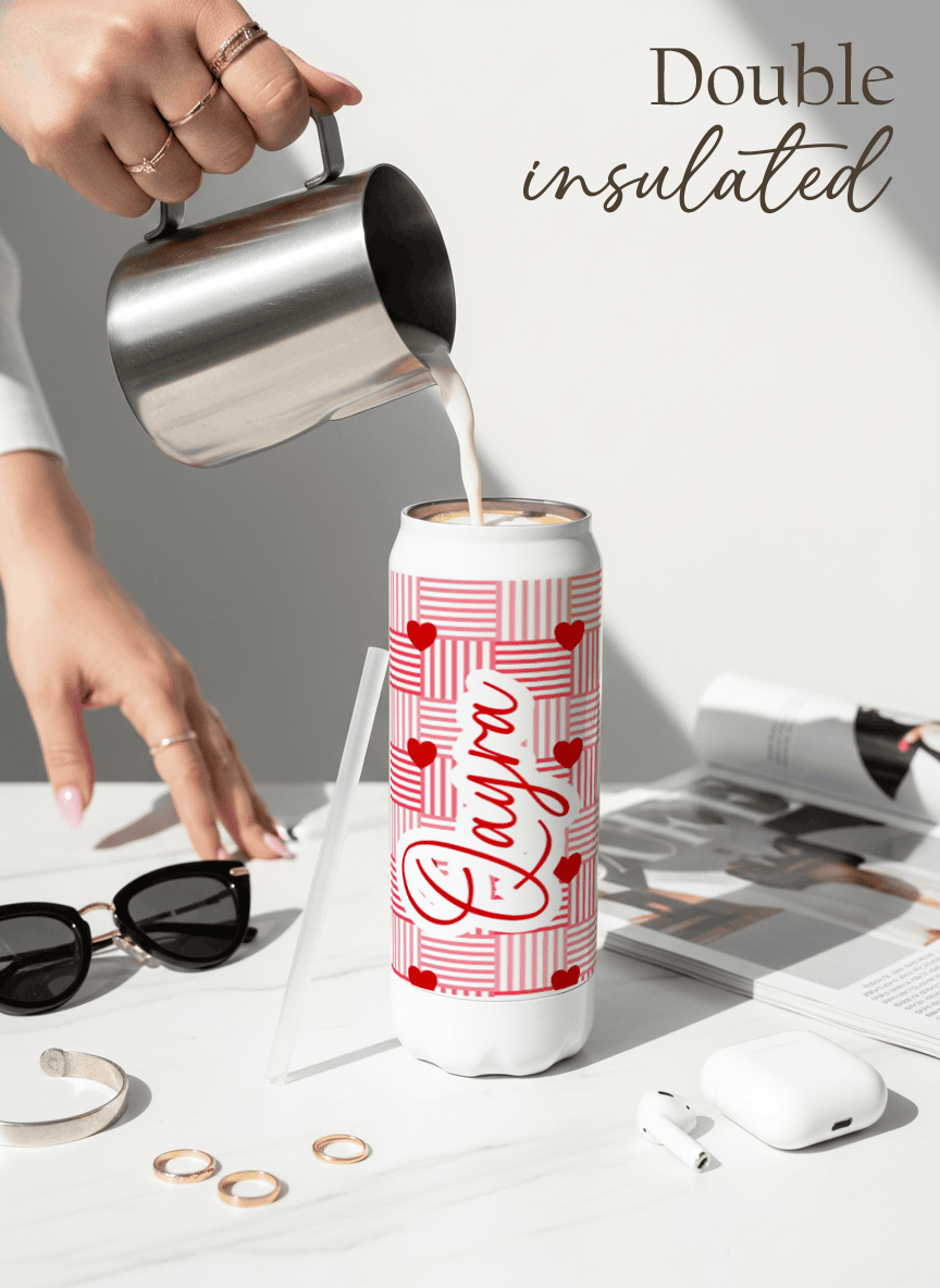 Personalized Ivora Metal Can Sipper 500 ML | Heart Quilt Print | Double Walled Hot & Cold Tumbler 1219 Avenue