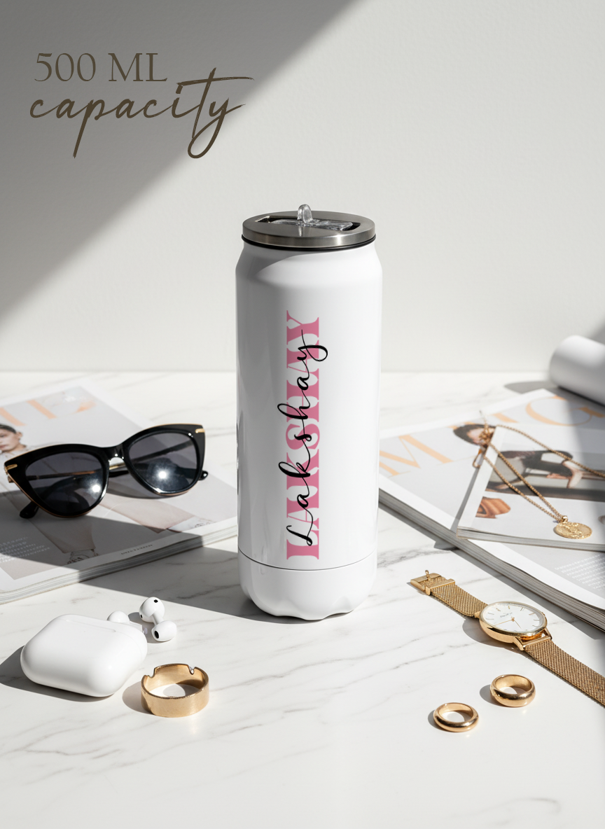 Personalized Ivora Metal Can Sipper 500 ML | Signature Sip Print | Double Walled Hot & Cold Tumbler 1219 Avenue