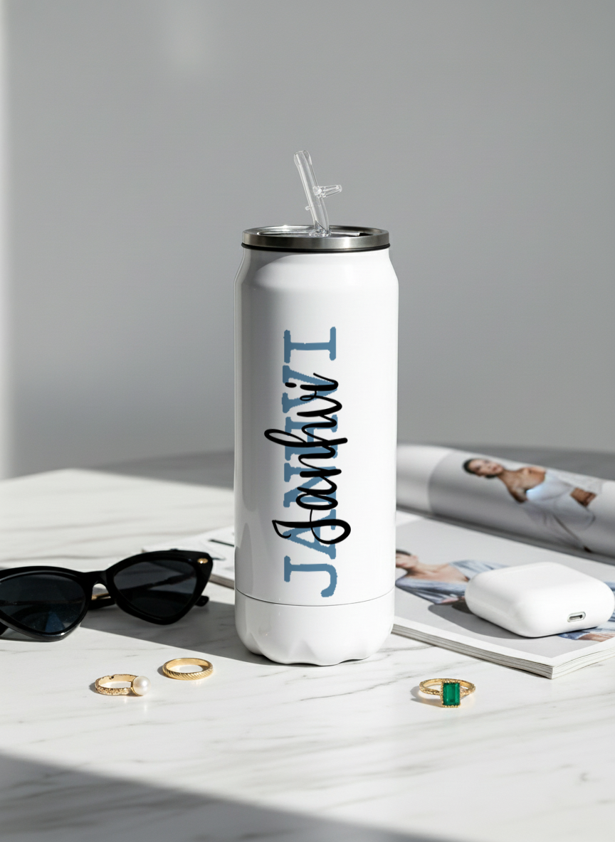 Personalized Ivora Metal Can Sipper 500 ML | Signature Sip Print | Double Walled Hot & Cold Tumbler 1219 Avenue