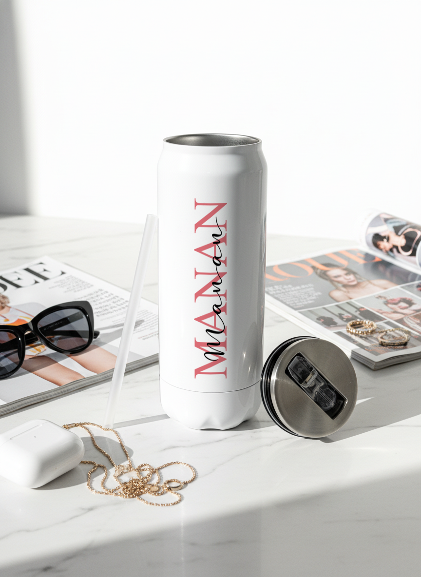 Personalized Ivora Metal Can Sipper 500 ML | Signature Sip Print | Double Walled Hot & Cold Tumbler 1219 Avenue