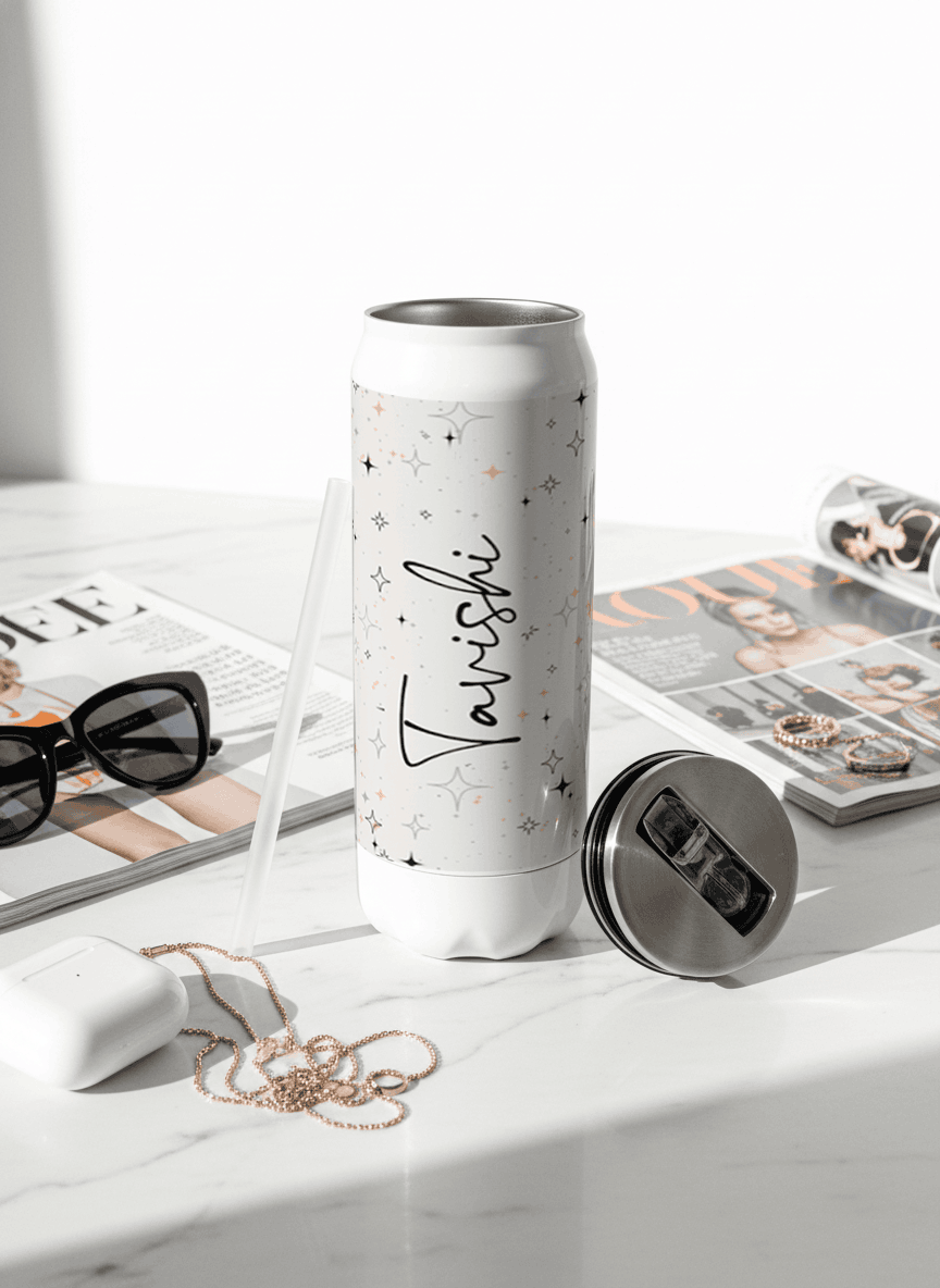 Personalized Ivora Metal Can Sipper 500 ML | Starlight Whisper Print | Double Walled Hot & Cold Tumbler 1219 Avenue