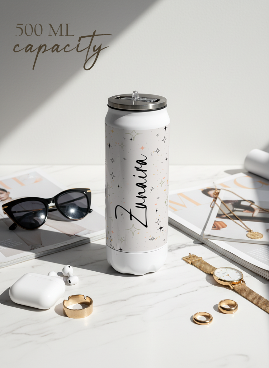Personalized Ivora Metal Can Sipper 500 ML | Starlight Whisper Print | Double Walled Hot & Cold Tumbler 1219 Avenue