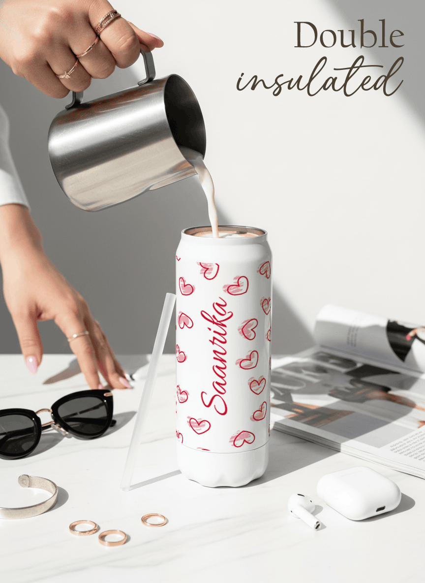 Personalized Ivora Metal Can Sipper 500 ML | Sweetheart Sketch Print | Double Walled Hot & Cold Tumbler 1219 Avenue