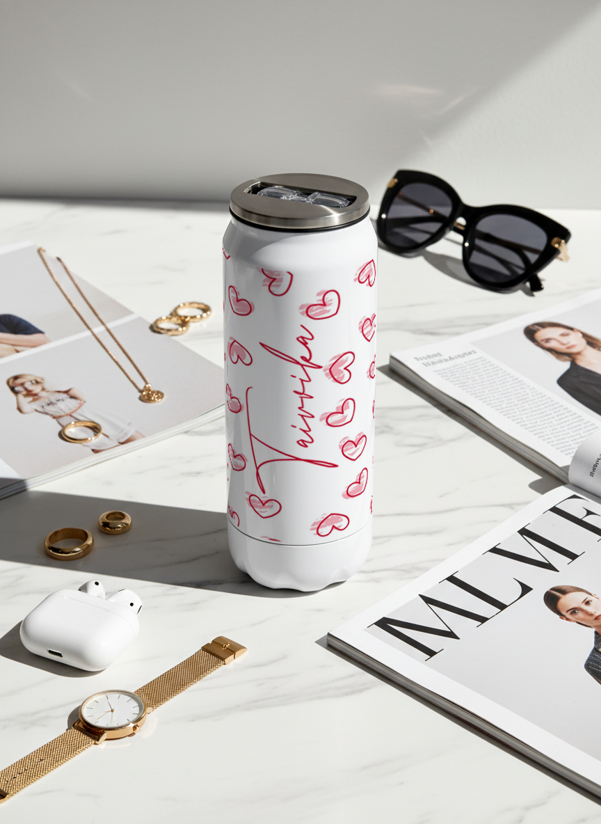 Personalized Ivora Metal Can Sipper 500 ML | Sweetheart Sketch Print | Double Walled Hot & Cold Tumbler 1219 Avenue