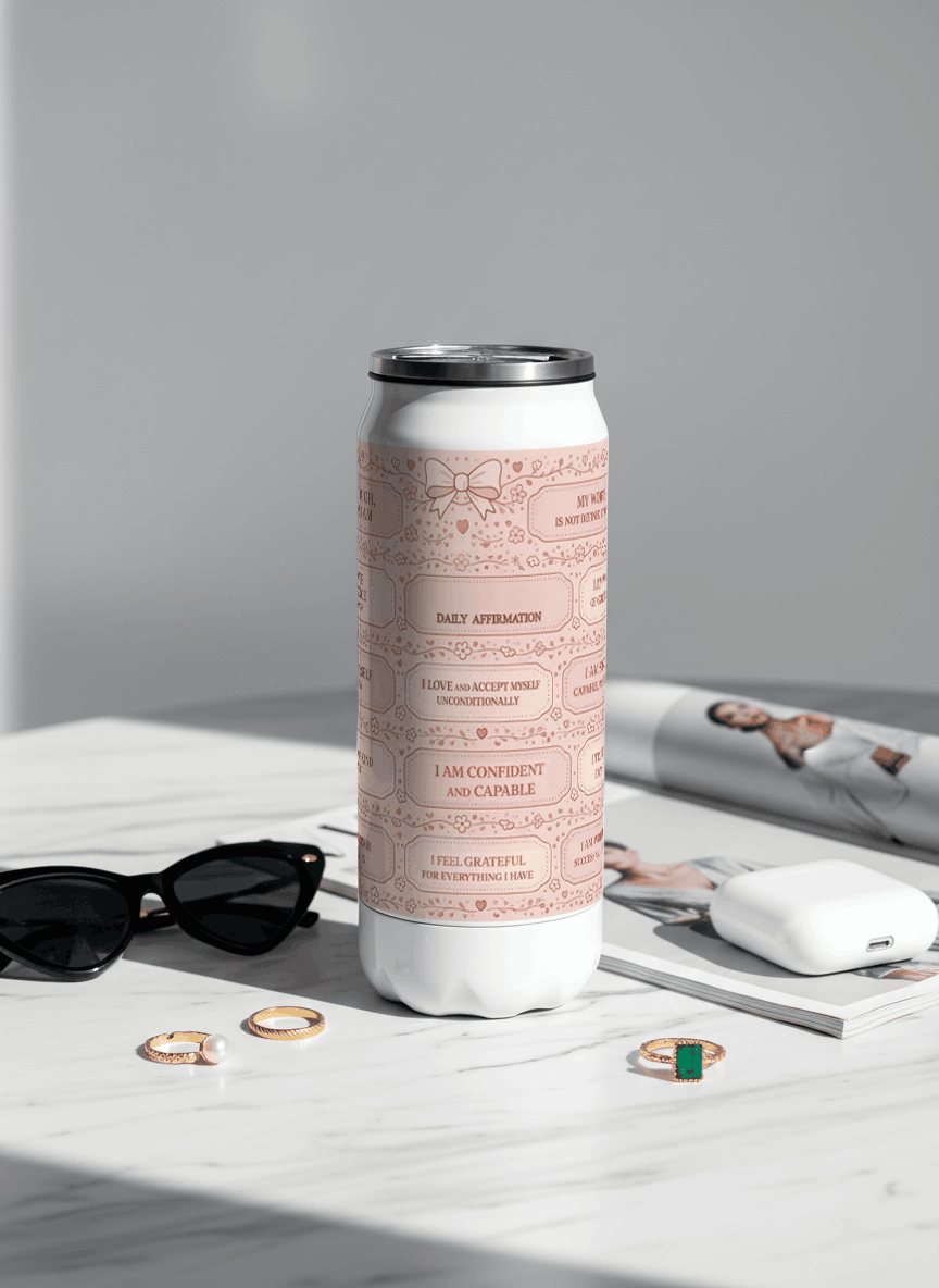 Personalized Ivora Metal Can Sipper 500 ML | Veloura Affirmations Print | Double Walled Hot & Cold Tumbler 1219 Avenue