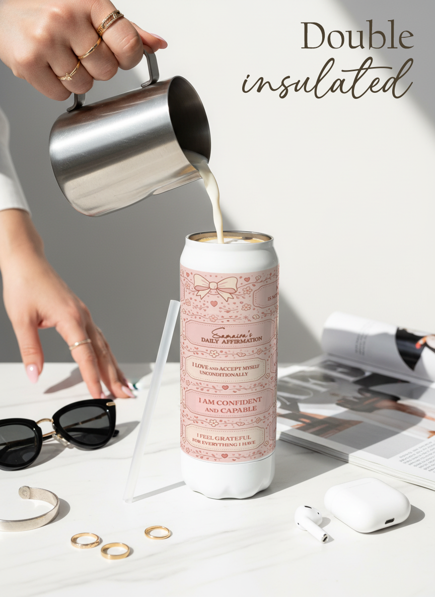 Personalized Ivora Metal Can Sipper 500 ML | Veloura Affirmations Print | Double Walled Hot & Cold Tumbler 1219 Avenue
