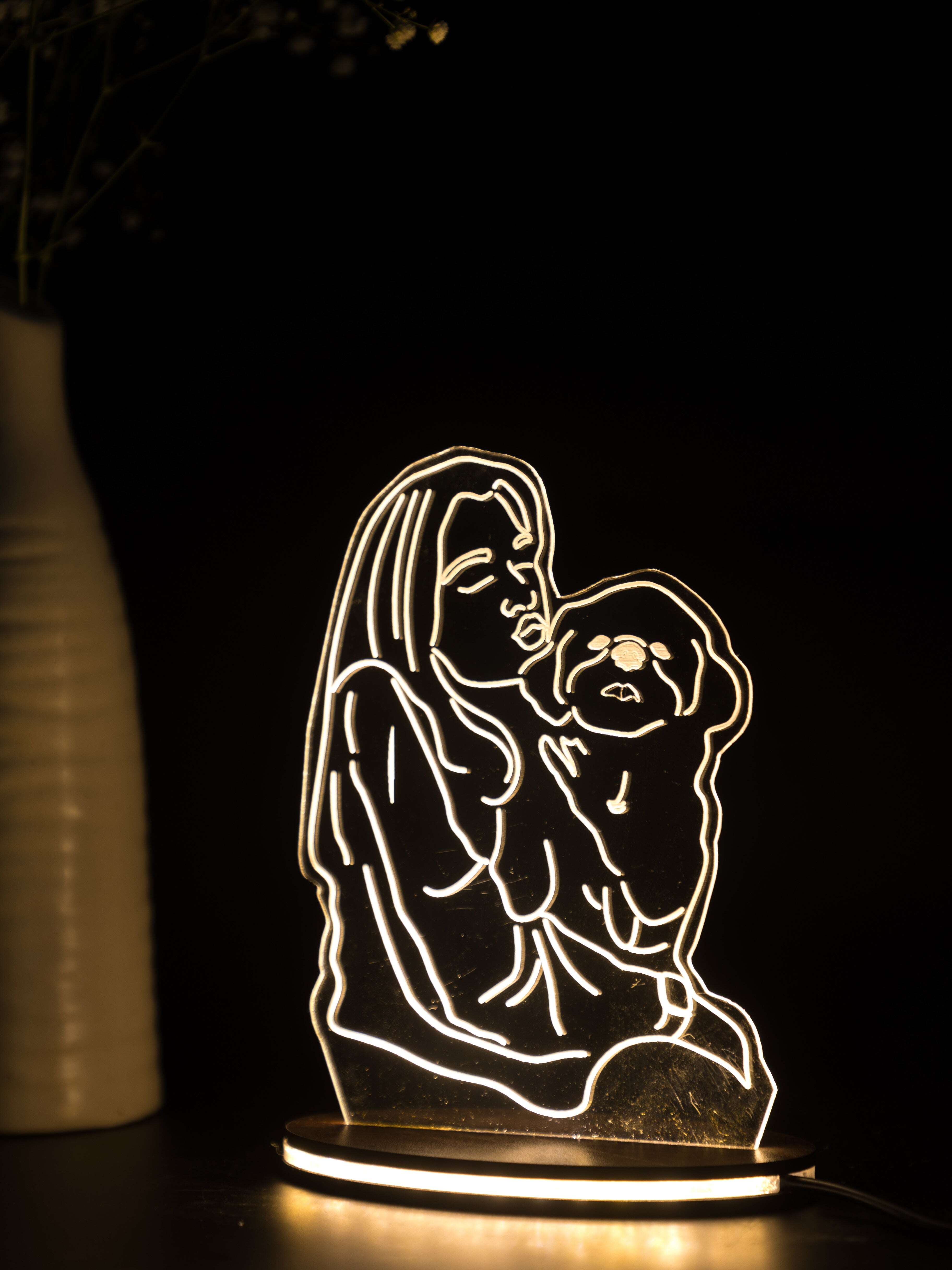 Personalized LED Side Table Lamp| Abstract with Dog Customized| Pet Lover Lamp NO COD 1219 Avenue India