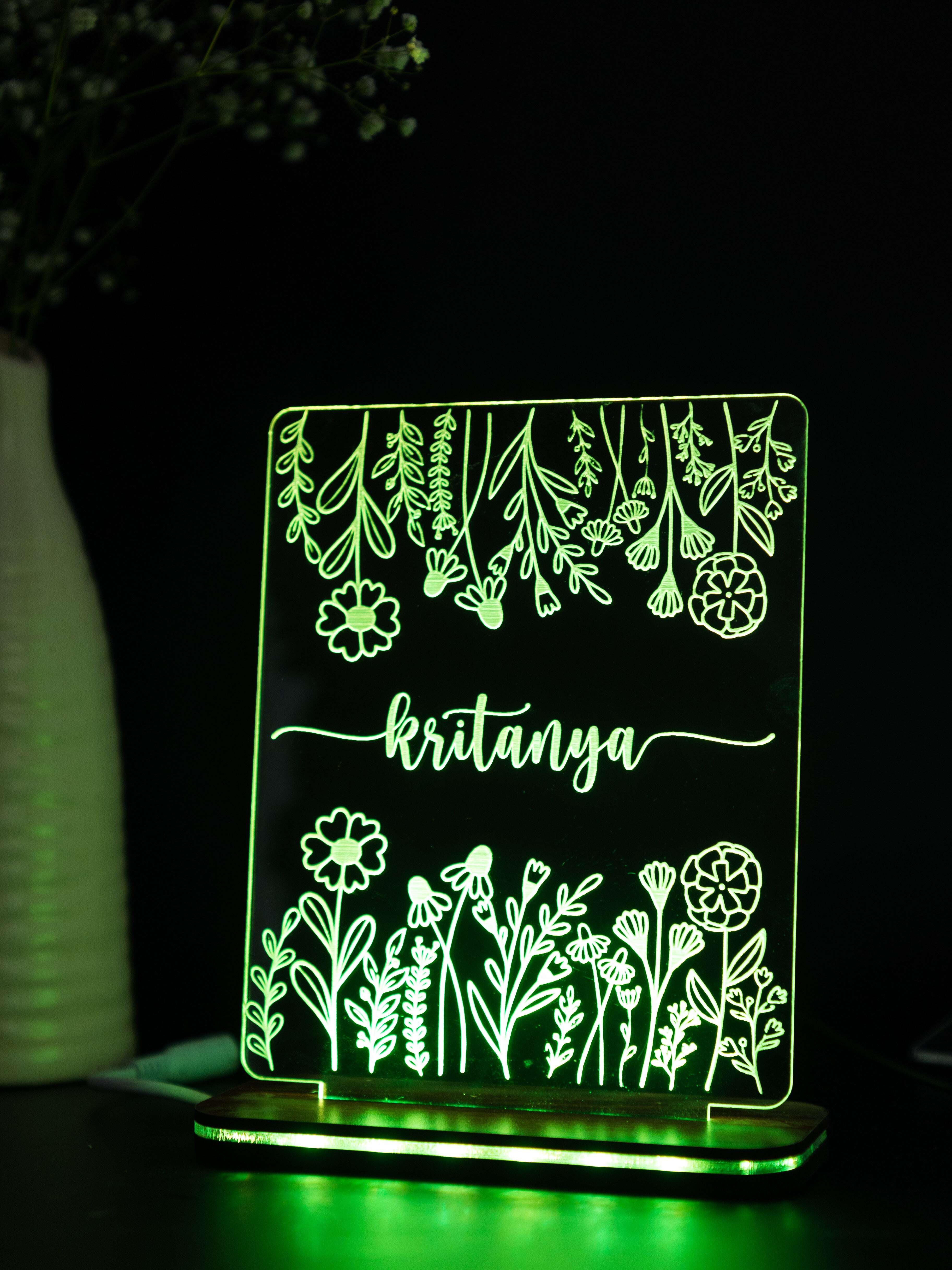 Personalized LED Side Table Lamp| Floral And Name Customized| NO COD 1219 Avenue India