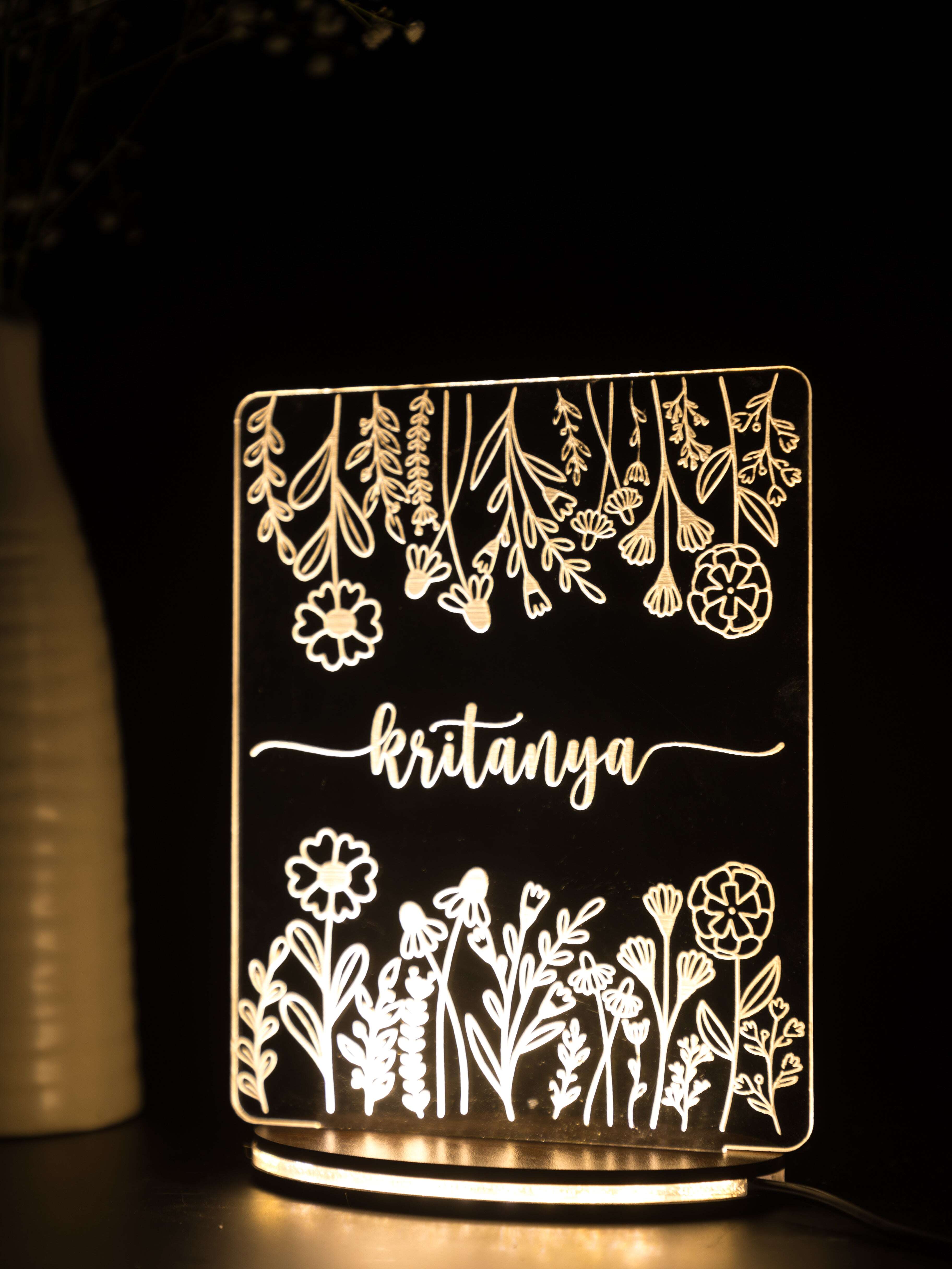 Personalized LED Side Table Lamp| Floral And Name Customized| NO COD 1219 Avenue India