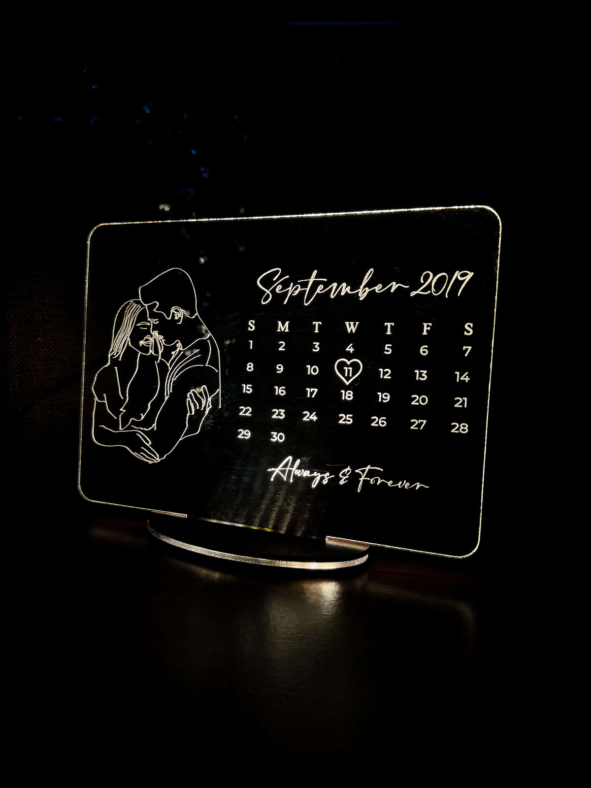Personalized LED Side Table Lamp | Save The Date Lamp | Line Art with Calendar Customized |Loved Ones Lamp NO COD 1219 Avenue India