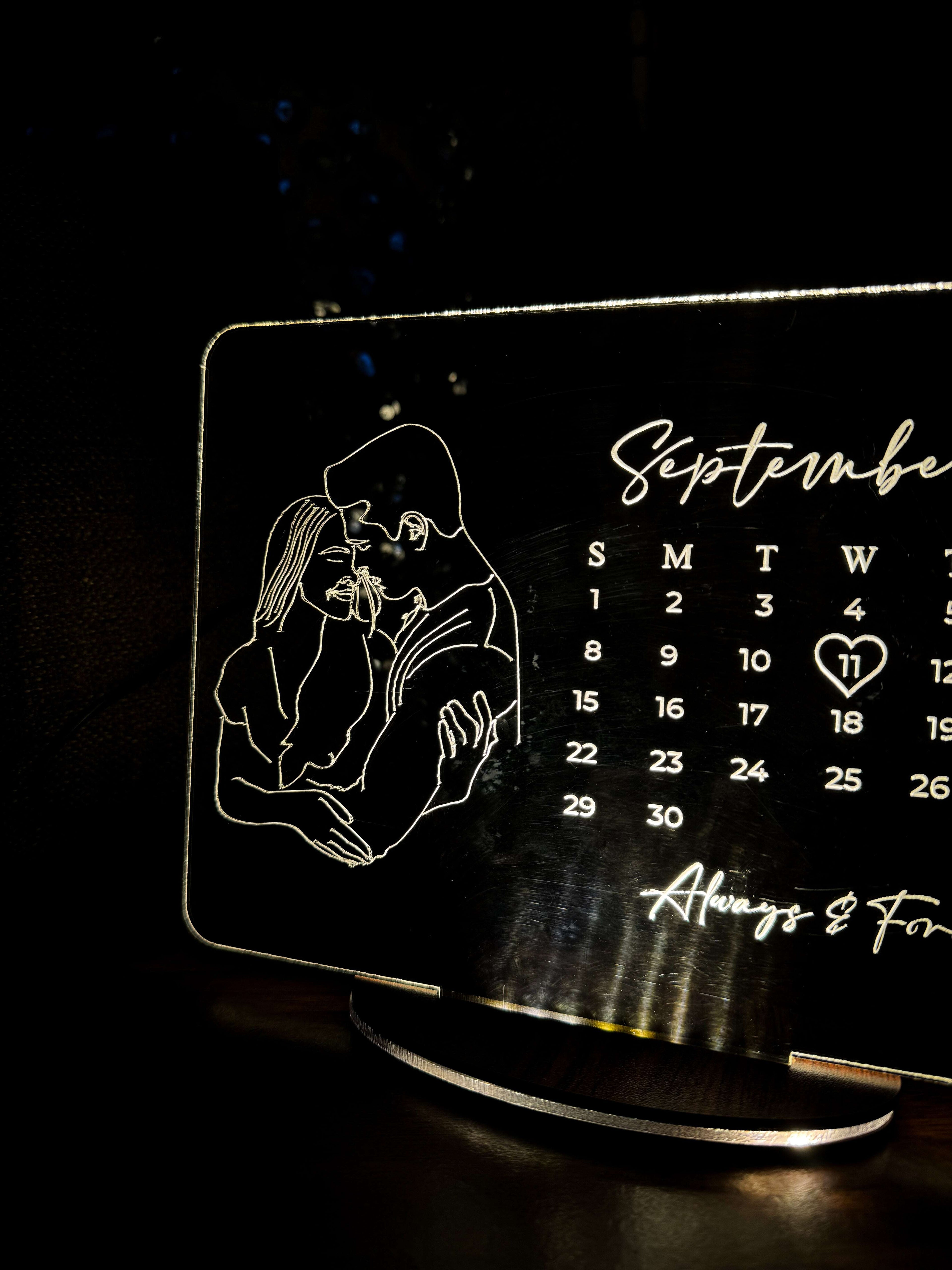 Personalized LED Side Table Lamp | Save The Date Lamp | Line Art with Calendar Customized |Loved Ones Lamp NO COD 1219 Avenue India