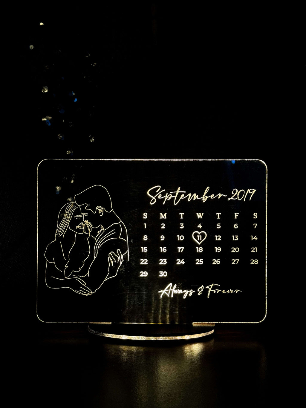 Personalized LED Side Table Lamp | Save The Date Lamp | Line Art with Calendar Customized |Loved Ones Lamp NO COD 1219 Avenue India