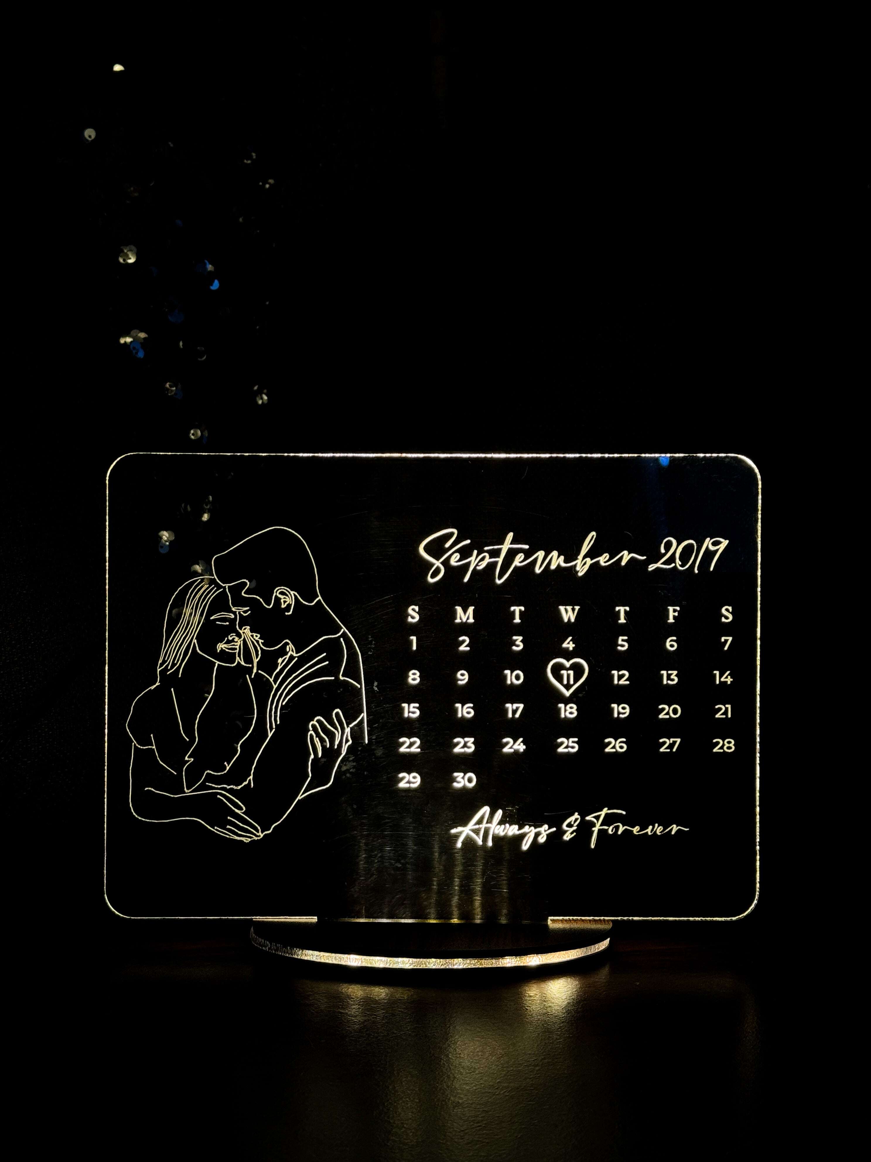 Personalized LED Side Table Lamp | Save The Date Lamp | Line Art with Calendar Customized |Loved Ones Lamp NO COD 1219 Avenue India