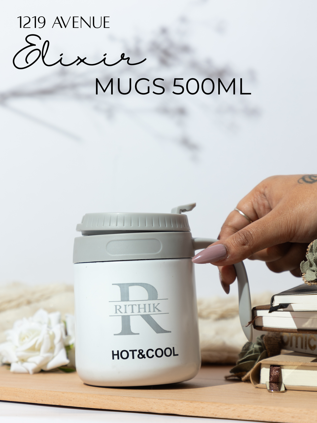 Personalized Name with Initial Elixir Double Walled Insulated Mug 400 ML 1219 Avenue India