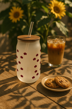 Personalized Petite Fleur Frosted Glass Can Sipper 500ml – Coffee Tumbler with Straw & Lid 1219 Avenue India