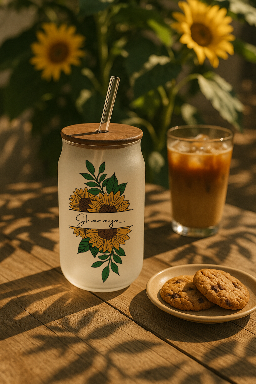 Personalized Sun Spell  Frosted Glass Can Sipper 500ml – Coffee Tumbler with Straw & Lid 1219 Avenue India