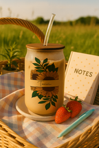 Personalized Sun Spell  Frosted Glass Can Sipper 500ml – Coffee Tumbler with Straw & Lid 1219 Avenue India