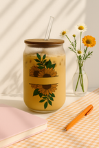 Personalized Sun Spell  Frosted Glass Can Sipper 500ml – Coffee Tumbler with Straw & Lid 1219 Avenue India