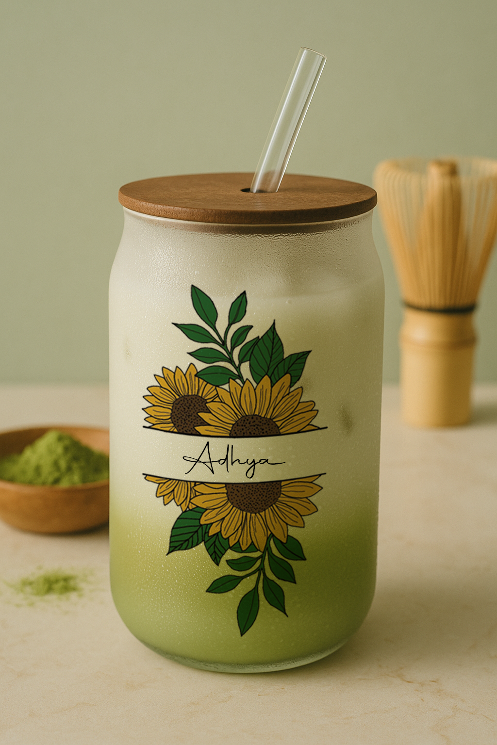 Personalized Sun Spell  Frosted Glass Can Sipper 500ml – Coffee Tumbler with Straw & Lid 1219 Avenue India