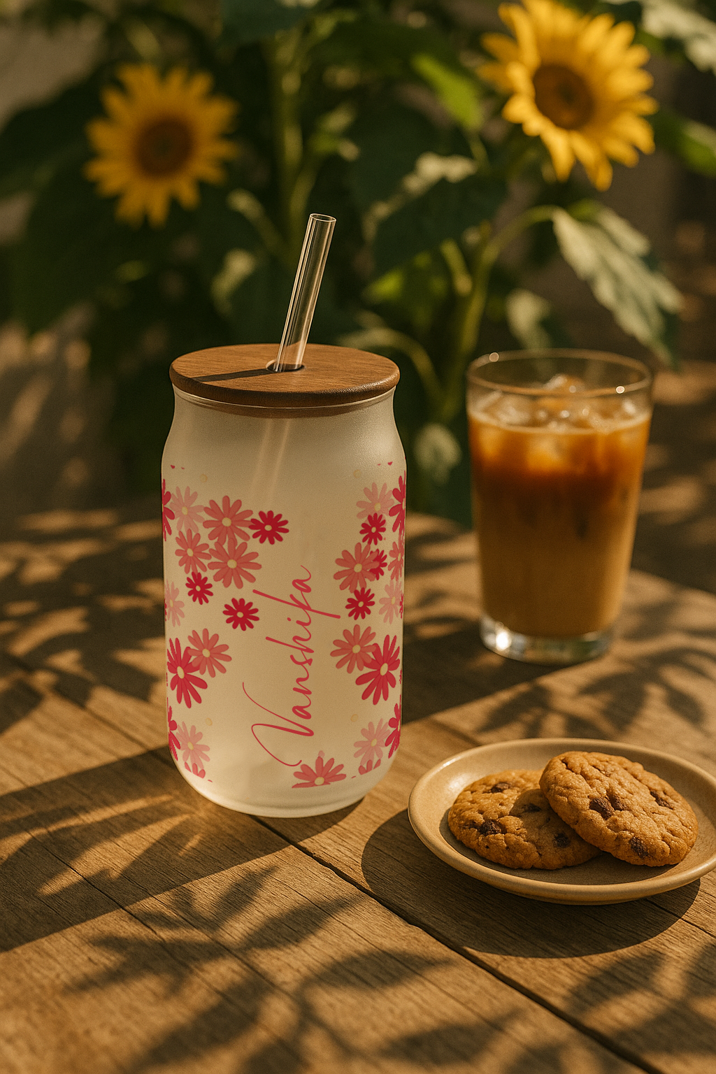 Personalized Sweet Meadow Frosted Glass Can Sipper 500ml – Coffee Tumbler with Straw & Lid 1219 Avenue India