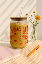 Personalized Sweet Meadow Frosted Glass Can Sipper 500ml – Coffee Tumbler with Straw & Lid 1219 Avenue India