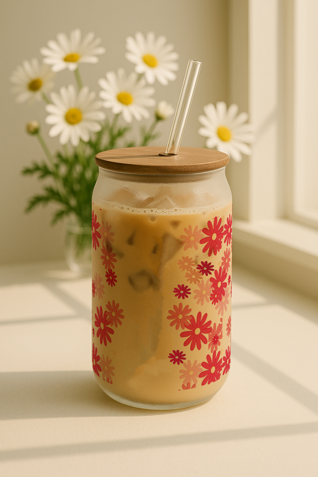 Personalized Sweet Meadow Frosted Glass Can Sipper 500ml – Coffee Tumbler with Straw & Lid 1219 Avenue India
