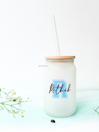 Personalized Varsity Initial Name Frosted Can Sipper 500ml| Coffee Glass Tumbler with straw and lid 22oz 1219 Avenue India