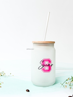 Personalized Varsity Initial Name Frosted Can Sipper 500ml| Coffee Glass Tumbler with straw and lid 22oz 1219 Avenue India