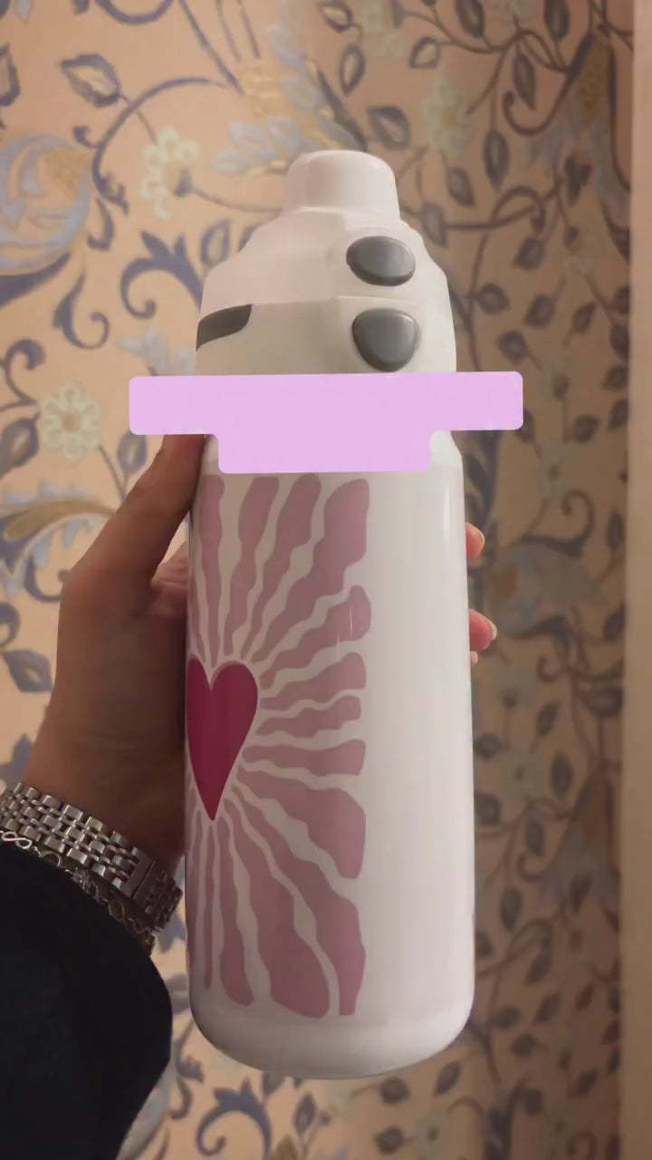 Lumi Insulated Premium Water Bottle 650ml –Love Burst Print | 12+ Hours Hot & Cold | 2-Way Lid
