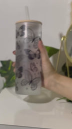Frosted Grande Sipper 650ml| Papillon Flutter Print| 20oz Tall Tumbler with Straw and Lid