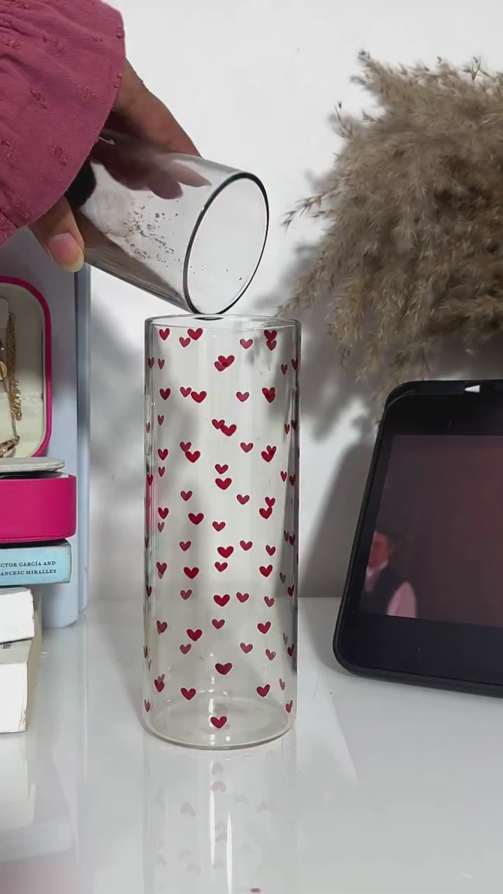 Clear Grande Sipper 650ml| Benji Hearts Print| 650ml Coffee Tumbler with Straw and Lid