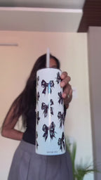 Colossal Tumbler 700ML with Straw| Midnight Bow Print |Double Walled Insulated Tumbler 7-8 hrs