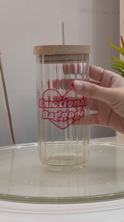 Frosted Ripple Taille Sipper 500ml| Cherry on Top Print | 18oz Ripple Frosted Glass Tumbler with lid and straw