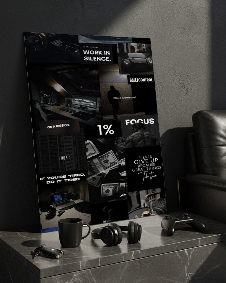 Printed 4K Ultra Gloss Metal Frame A3 Size | 1% Mindset Print | 1.2mm Premium Thickness Wall Frame (12x18 Inches) 1219 Avenue