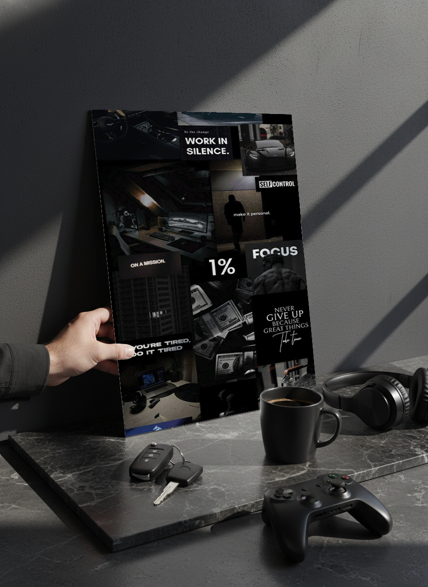 Printed 4K Ultra Gloss Metal Frame A3 Size | 1% Mindset Print | 1.2mm Premium Thickness Wall Frame (12x18 Inches) 1219 Avenue
