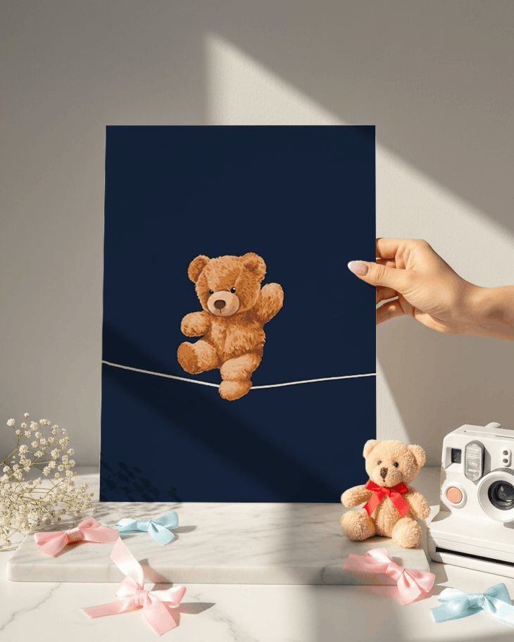 Printed 4K Ultra Gloss Metal Frame A3 Size | Bearly Holding Print | 1.2mm Premium Thickness Wall Frame (12x18 Inches) 1219 Avenue