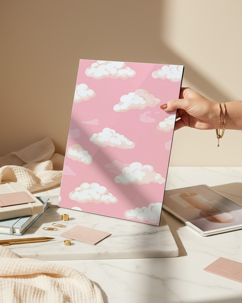 Printed 4K Ultra Gloss Metal Frame A3 Size | Blush Clouds Print | 1.2mm Premium Thickness Wall Frame (12x18 Inches) 1219 Avenue
