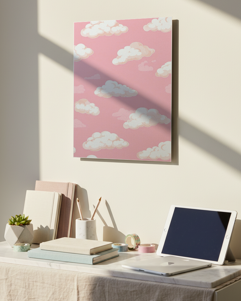 Printed 4K Ultra Gloss Metal Frame A3 Size | Blush Clouds Print | 1.2mm Premium Thickness Wall Frame (12x18 Inches) 1219 Avenue