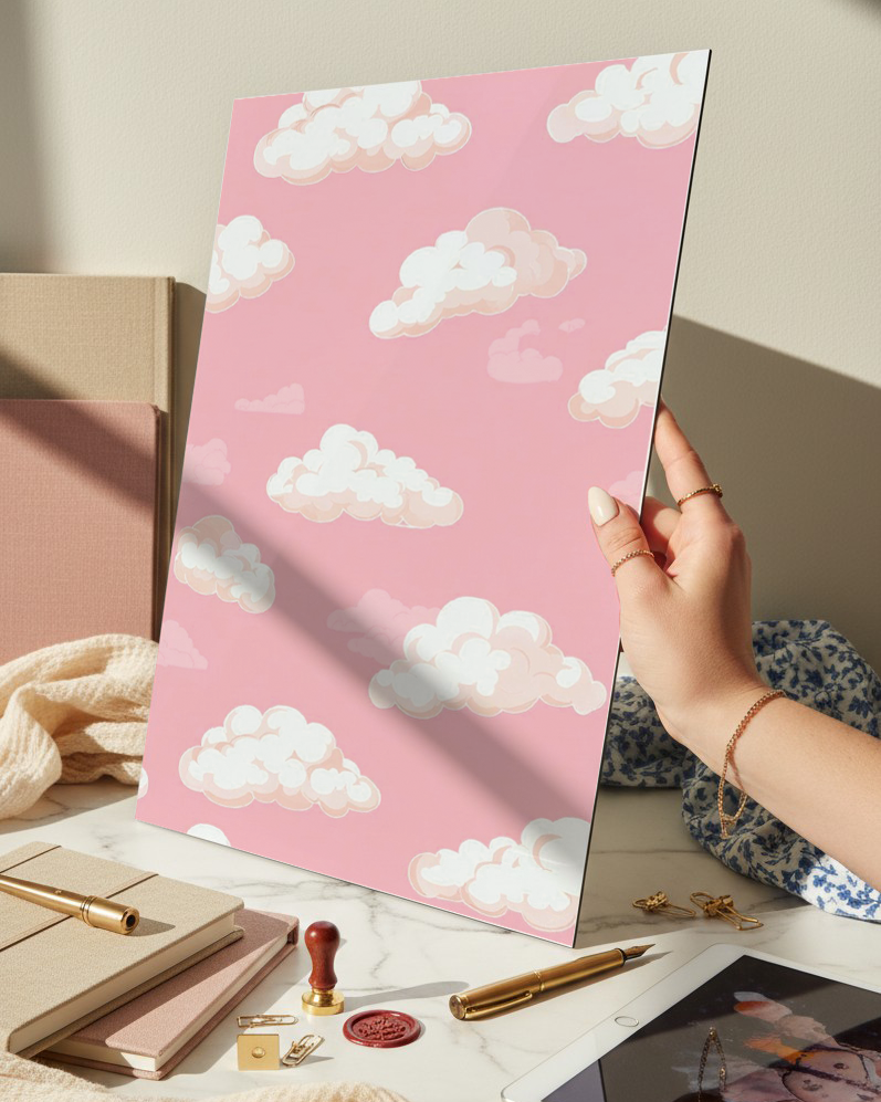 Printed 4K Ultra Gloss Metal Frame A3 Size | Blush Clouds Print | 1.2mm Premium Thickness Wall Frame (12x18 Inches) 1219 Avenue