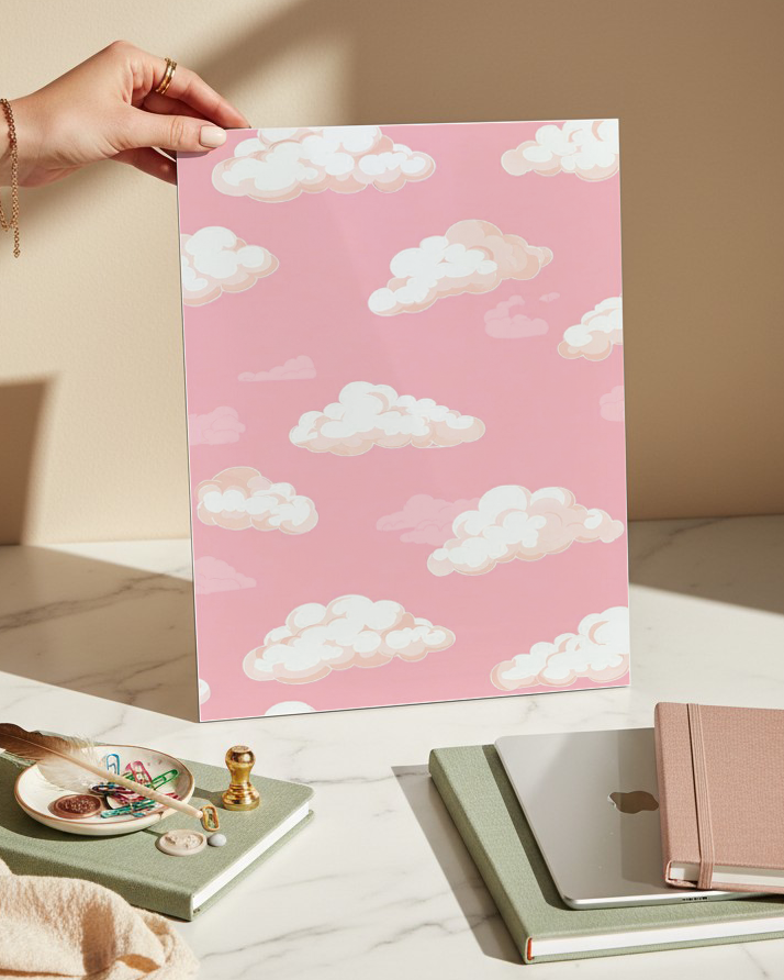 Printed 4K Ultra Gloss Metal Frame A3 Size | Blush Clouds Print | 1.2mm Premium Thickness Wall Frame (12x18 Inches) 1219 Avenue