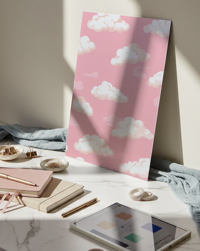 Printed 4K Ultra Gloss Metal Frame A3 Size | Blush Clouds Print | 1.2mm Premium Thickness Wall Frame (12x18 Inches) 1219 Avenue