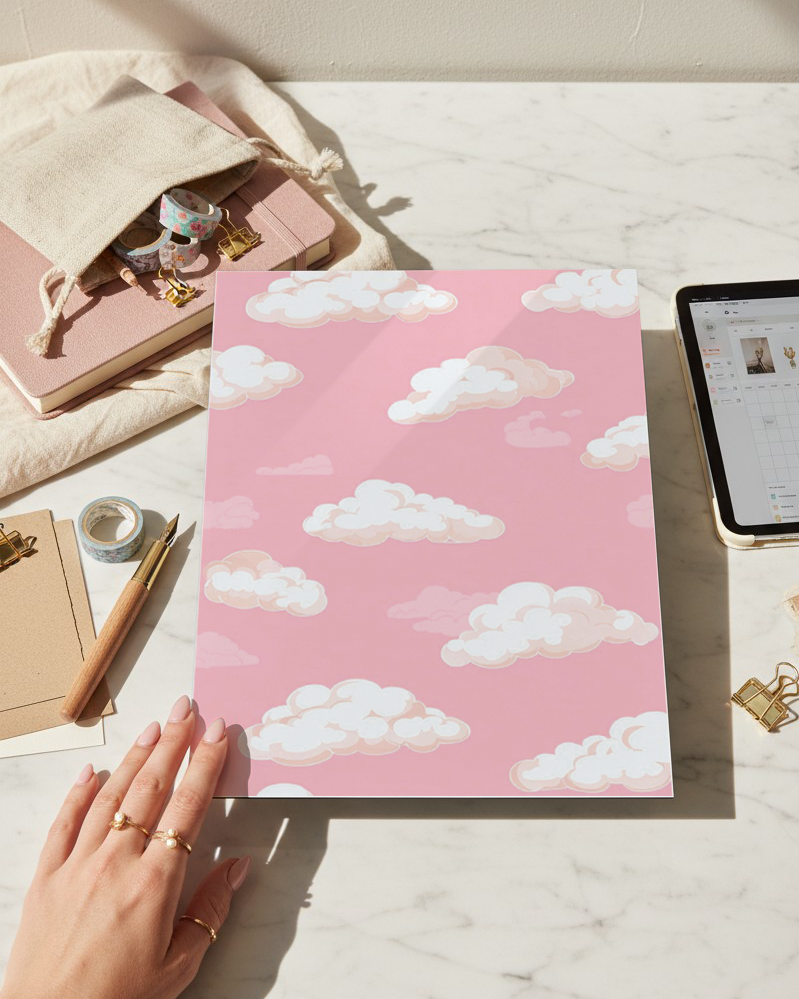 Printed 4K Ultra Gloss Metal Frame A3 Size | Blush Clouds Print | 1.2mm Premium Thickness Wall Frame (12x18 Inches) 1219 Avenue